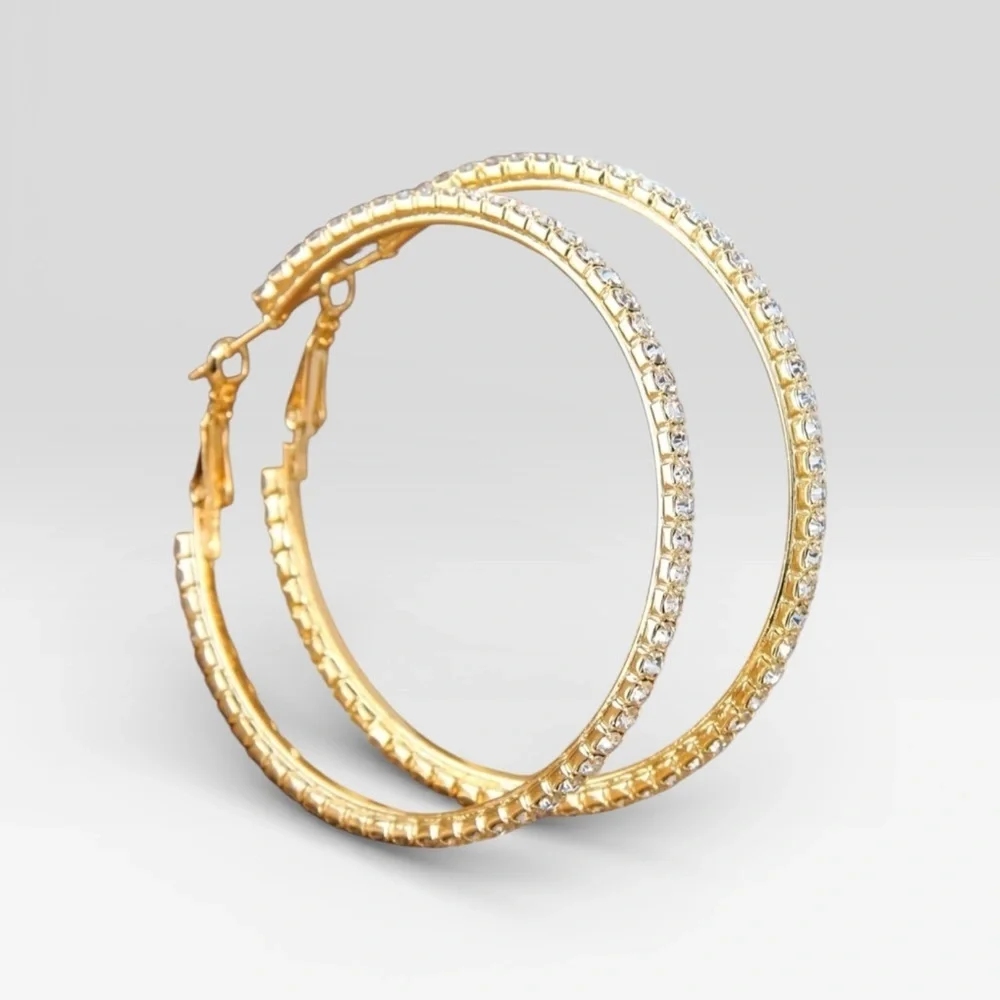 Elegant Gold Hoop Earrings with Crystals